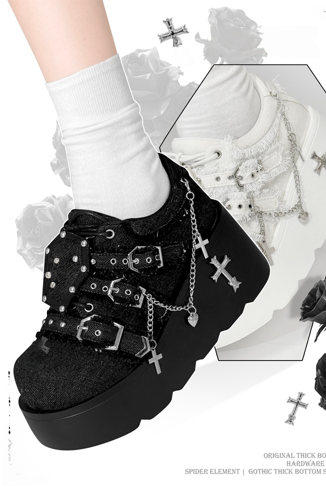 Dark Night Corridor Punk Denim Low Platform Shoes