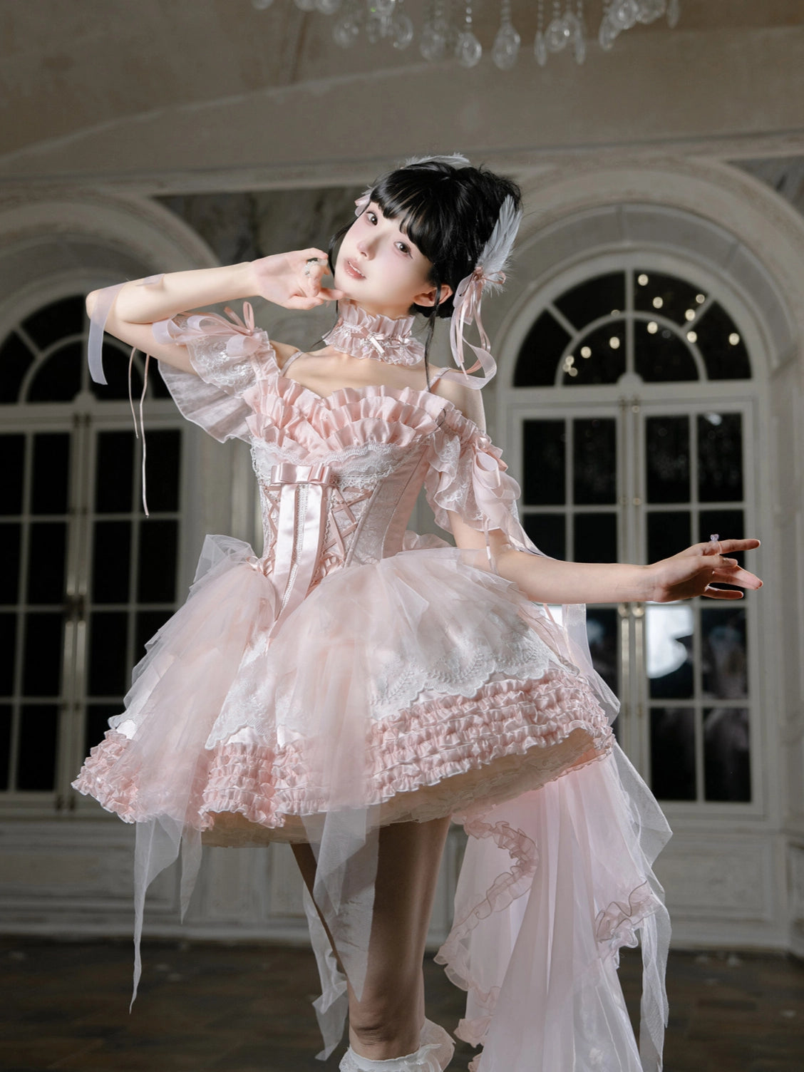 Swan Dance Lolita Sweet Ballet Pink & Black JSK Set