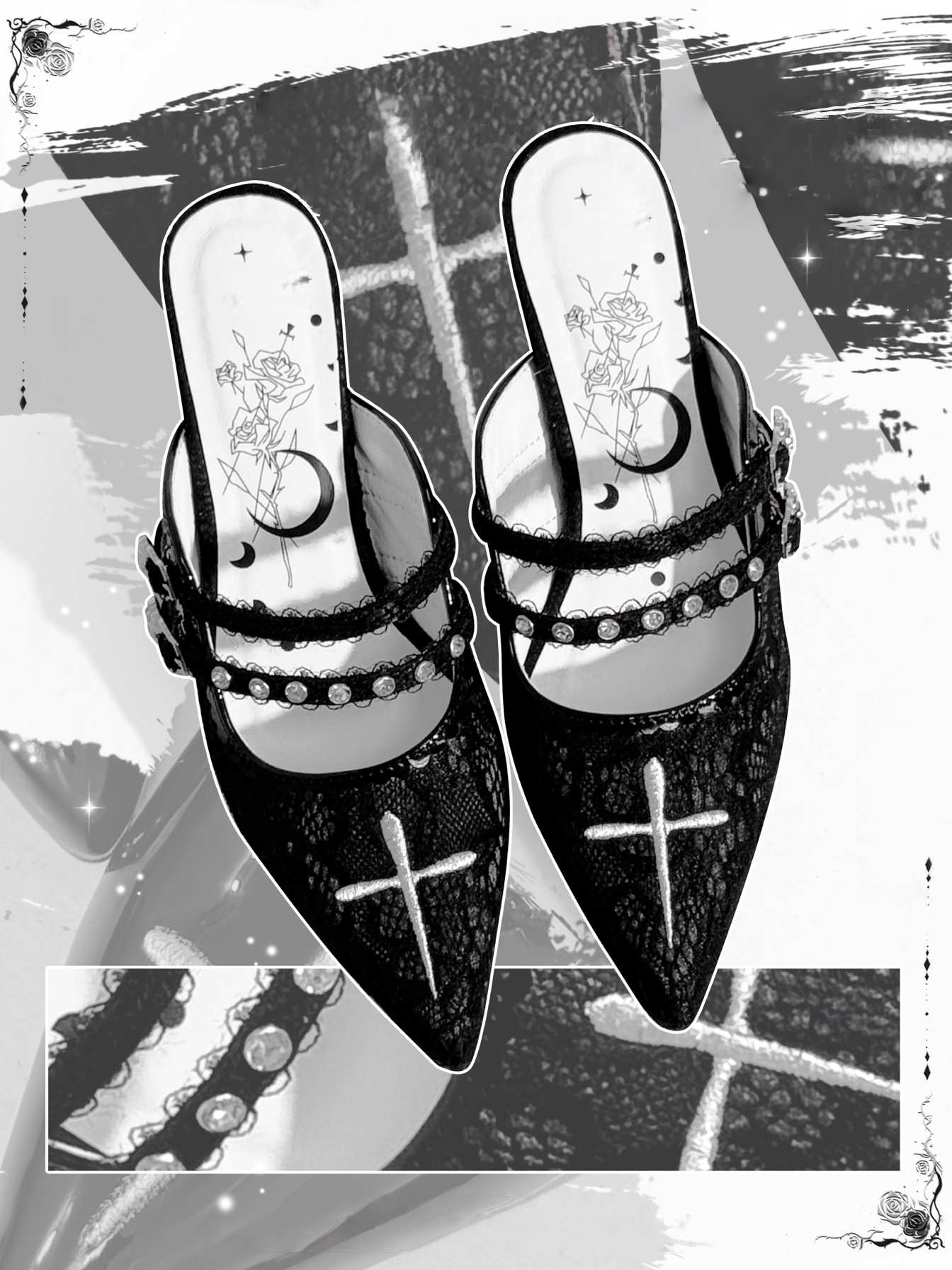Lolita Gothic Cross Motif Pointed Toe Shoes