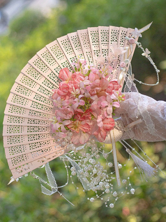 Falling Rain Wisteria Four Seasons Flower Lolita Handmade Classic Style Fan