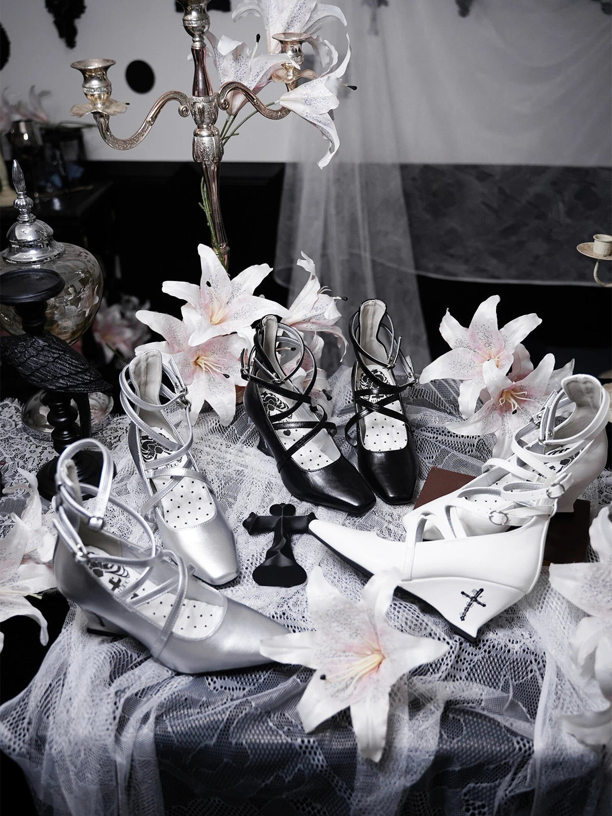 Rose Cross Lolita Gothic Wedge Heel Shoes