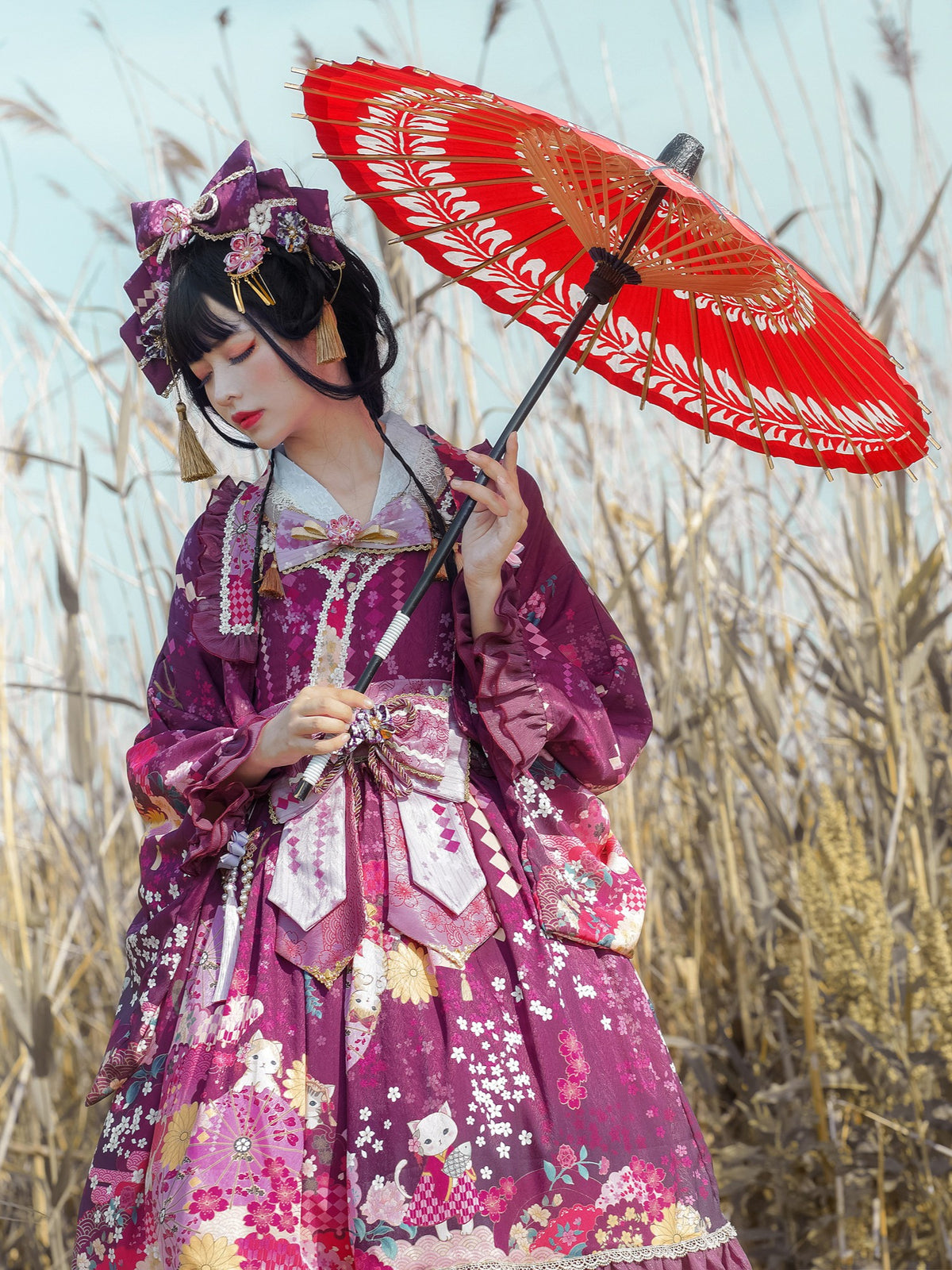 Sakura Cat Isle Lolita Empire Waist Wa-Style JSK Full Set