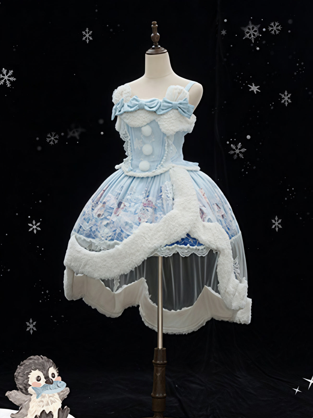 Penguin Snowball Cute Sweet Lolita Blue JSK Dress