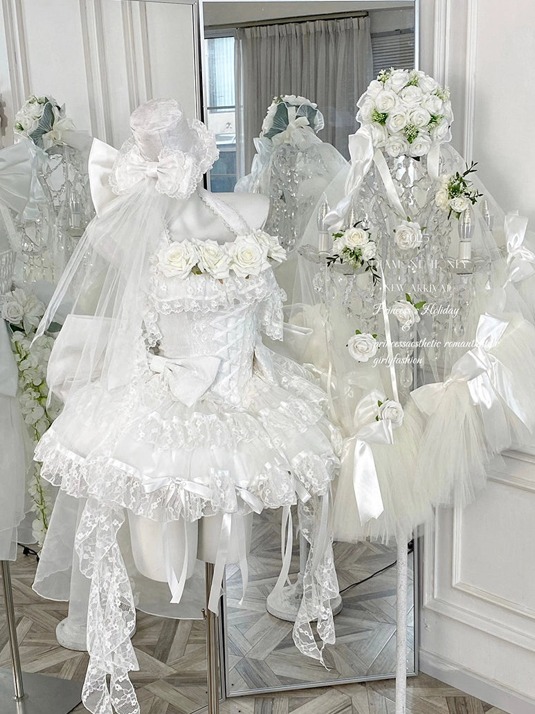 First Love Rose Tea Party Pure White Light Bridal Lolita Gown Dress