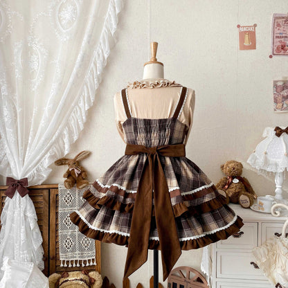 Lolita Caramel Cocoa Sweet Plaid JSK Dress LS1018