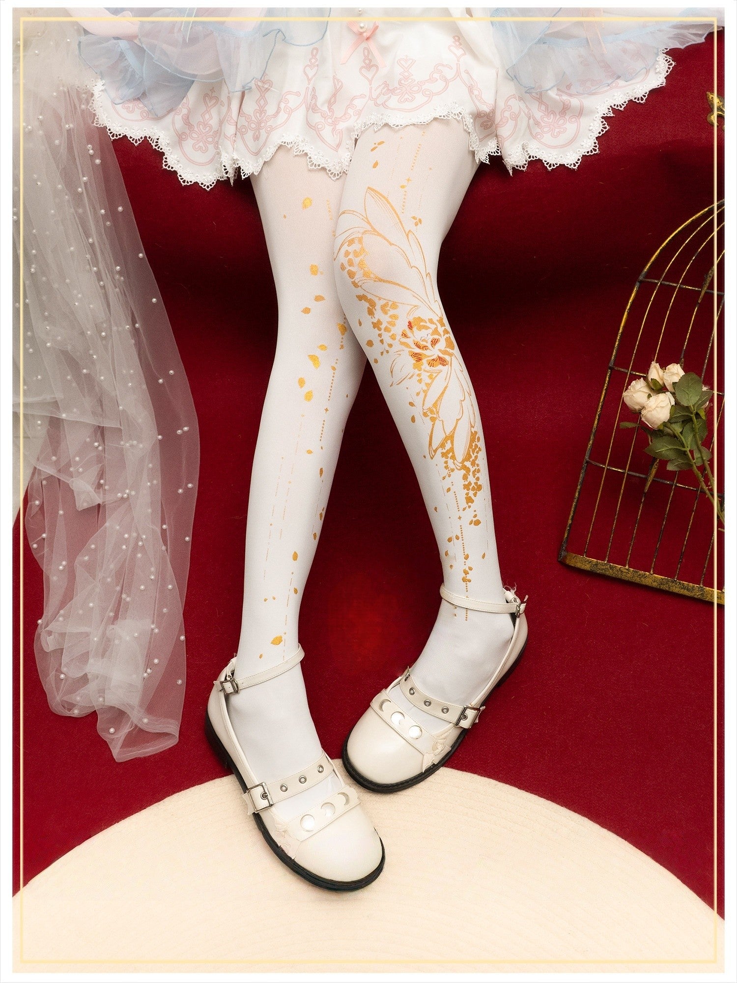 Thousand Crane Herb Velvet Thin Lolita Tights