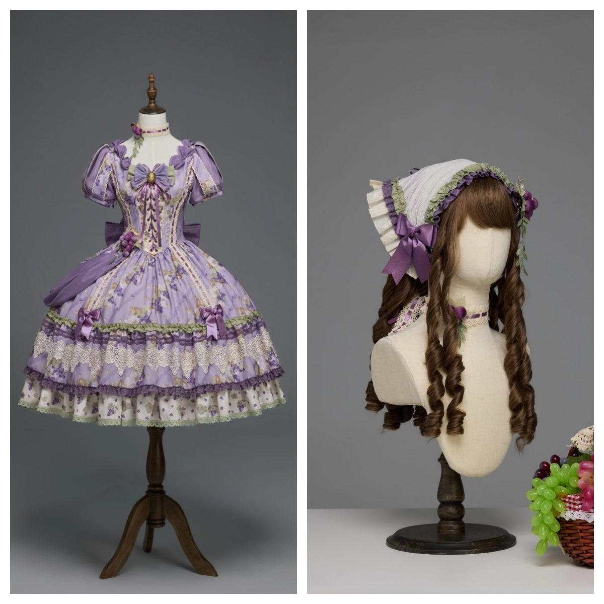 Merlot Maiden Manor Elegant Grape Print Lolita OP Dress Set