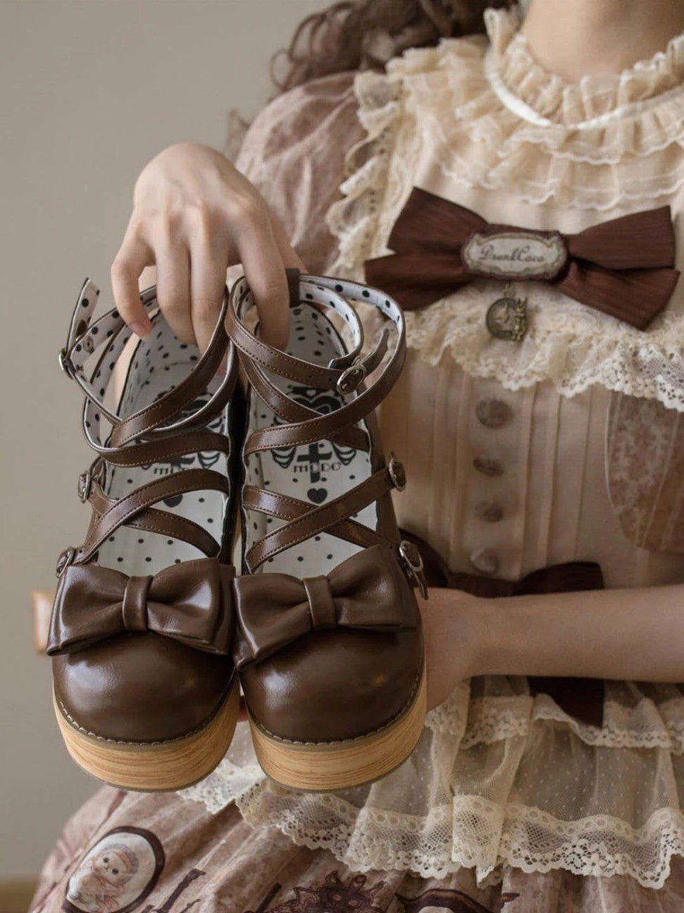 Brown‑Tone Tarta Tower Lolita Round‑Toe Chunky Platform Shoes