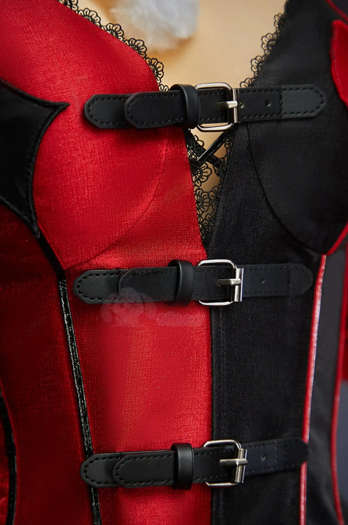 Harley Quinn Gothic Red & Black Patchwork Halloween Clown Cosplay Costume
