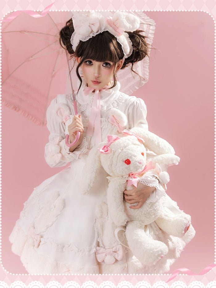 Bunny Dumpling Lolita Winter Doll Style Plush Cloak JSK Set