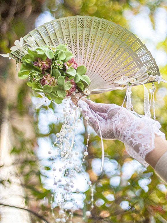 Falling Rain Wisteria Four Seasons Flower Lolita Handmade Classic Style Fan