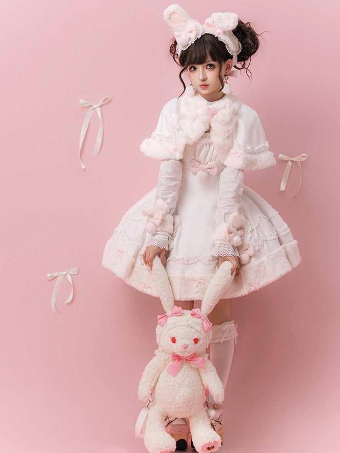 Bunny Dumpling Lolita Winter Doll Style Plush Cloak JSK Set