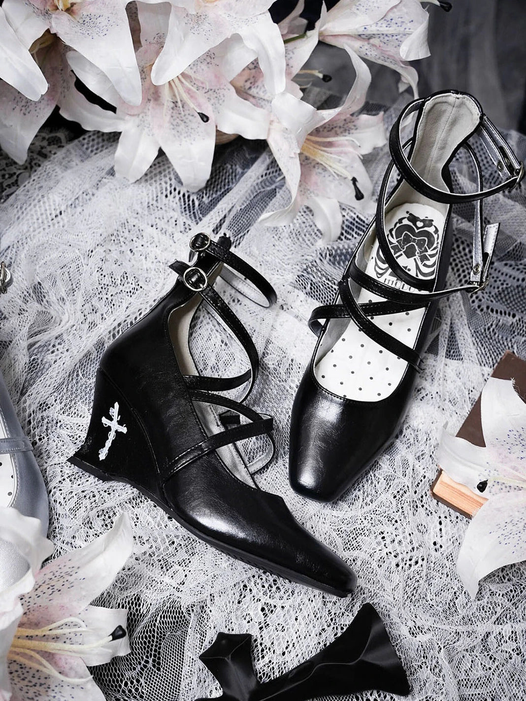 Rose Cross Lolita Gothic Wedge Heel Shoes