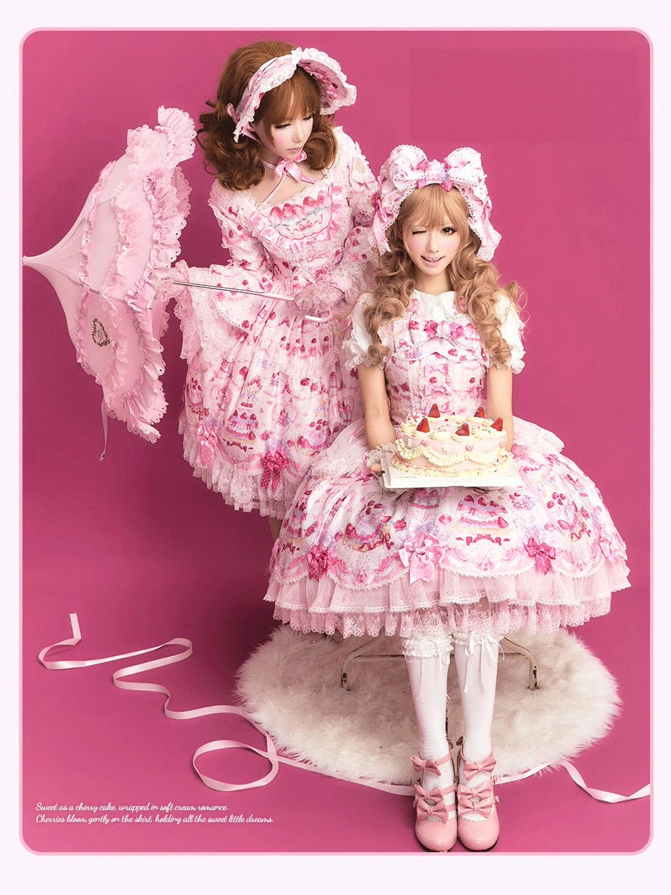 Cherry Cake Lolita Original Sweet Pink Print JSK & Dress Set