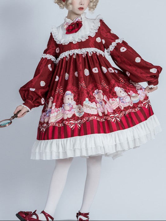 Lolita Cute Nurse Bear Print OP Dress LS1016