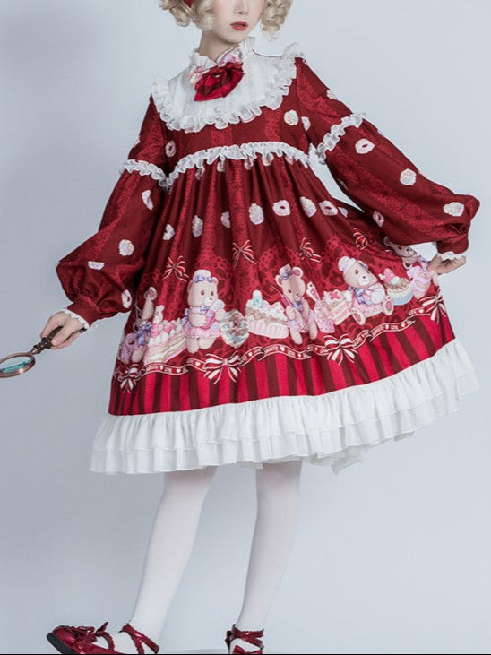 Lolita Cute Nurse Bear Print OP Dress LS1016