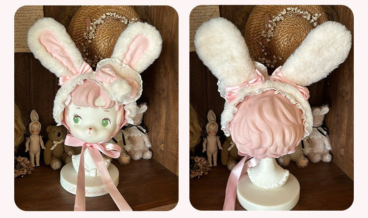 Bunny Ball 1.0 Lolita Winter Doll Style Plush Pink Cape JSK Set