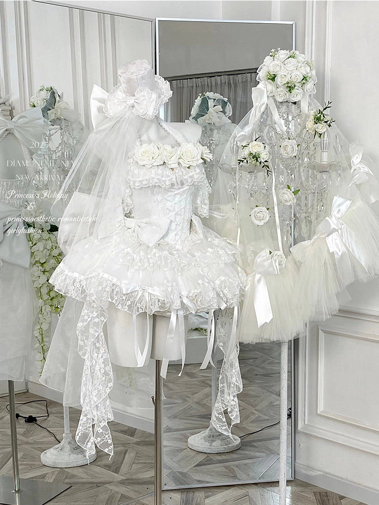 First Love Rose Tea Party Pure White Light Bridal Lolita Gown Dress
