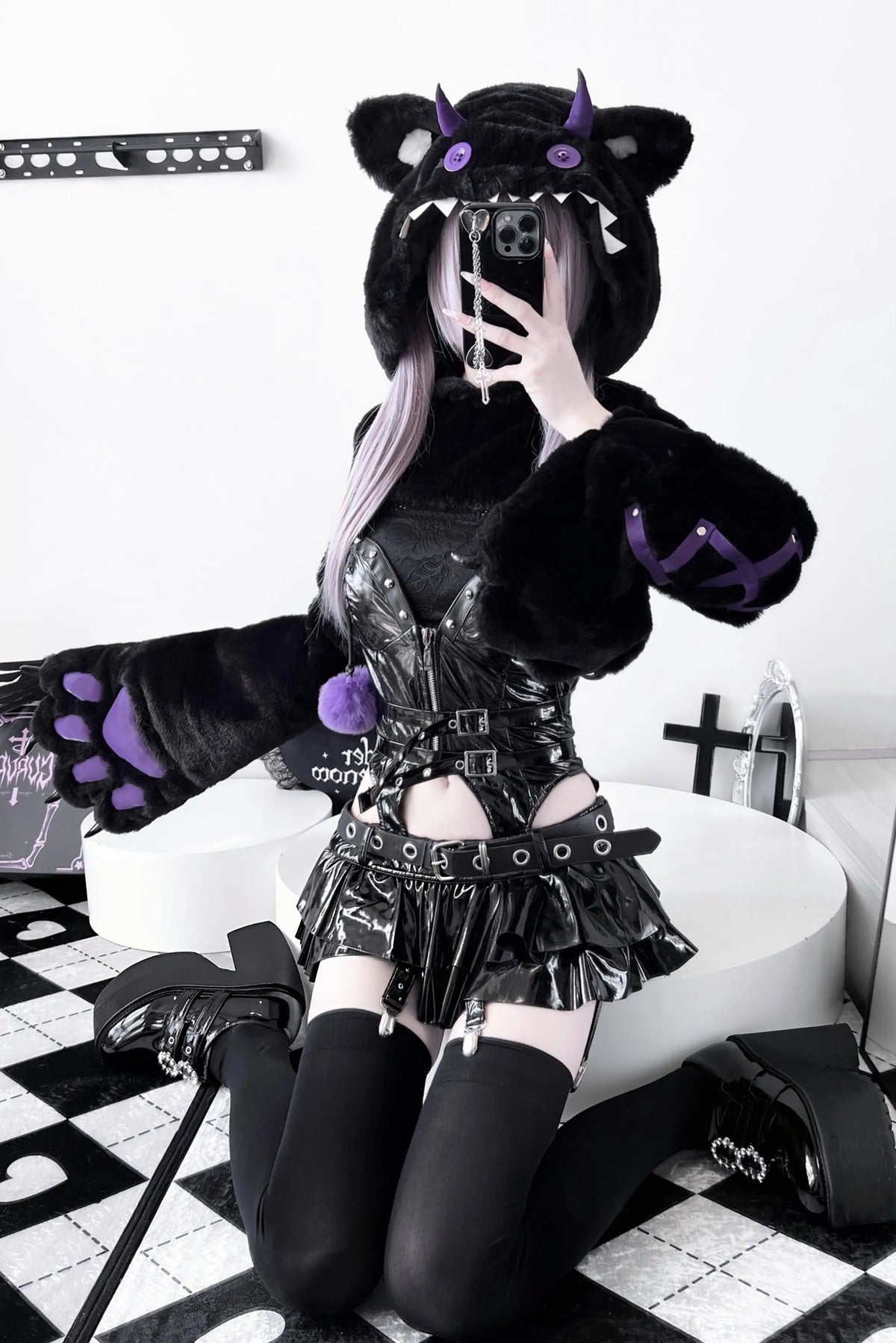 Demon Buttons Cute Cat Halloween Cosplay Costume