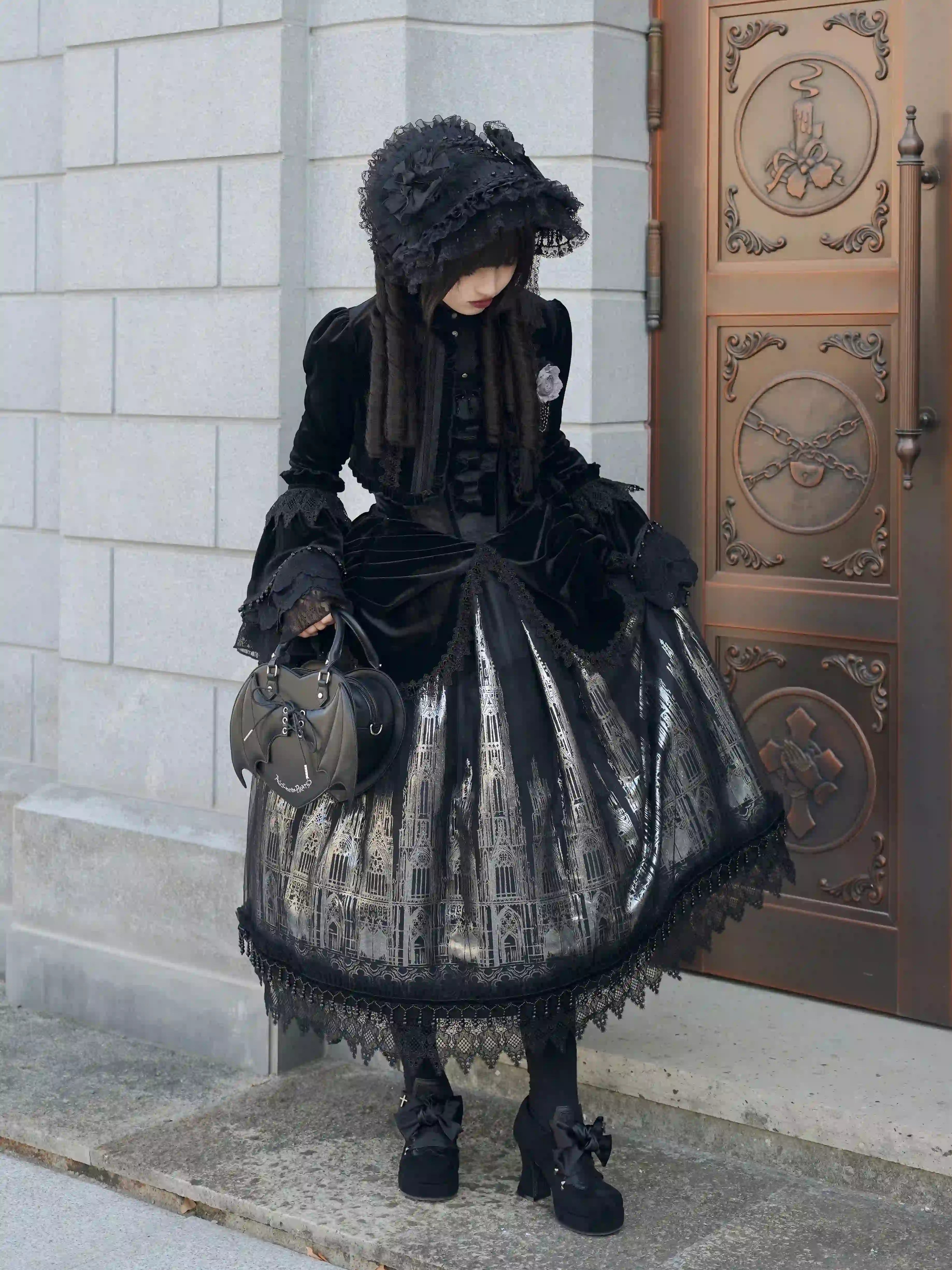Gothic Cathedral Velvet Lace Corset Lolita JSK and Jacket Set
