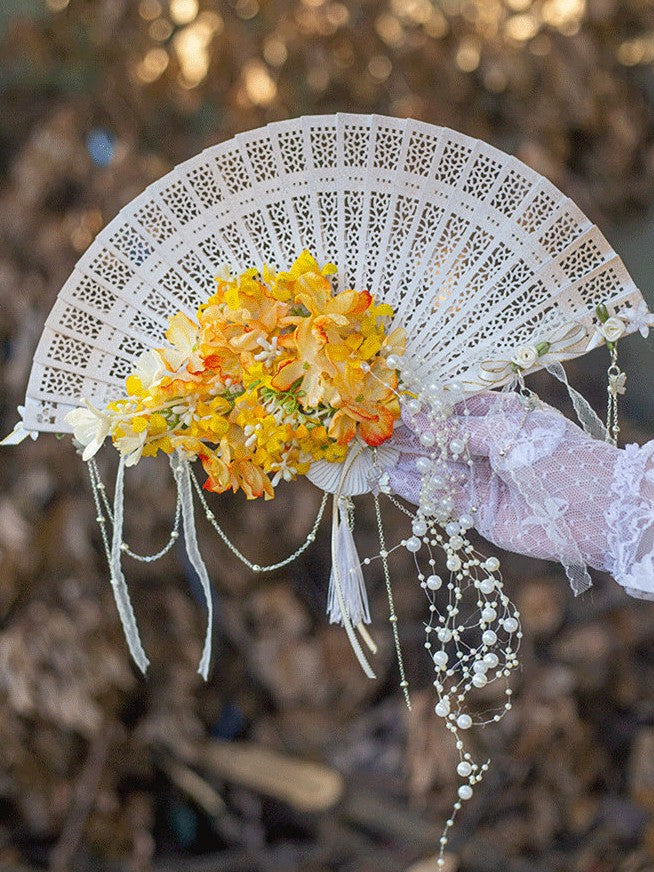 Falling Rain Wisteria Four Seasons Flower Lolita Handmade Classic Style Fan