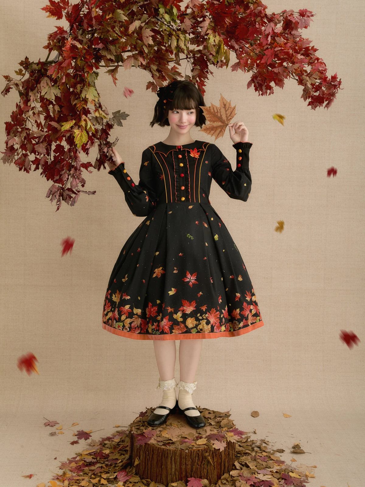 Fallen Leaves on Asphalt Lolita Classic Style Print OP Dress