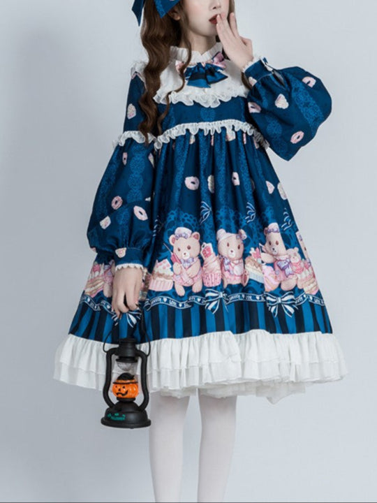 Lolita Cute Nurse Bear Print OP Dress LS1016