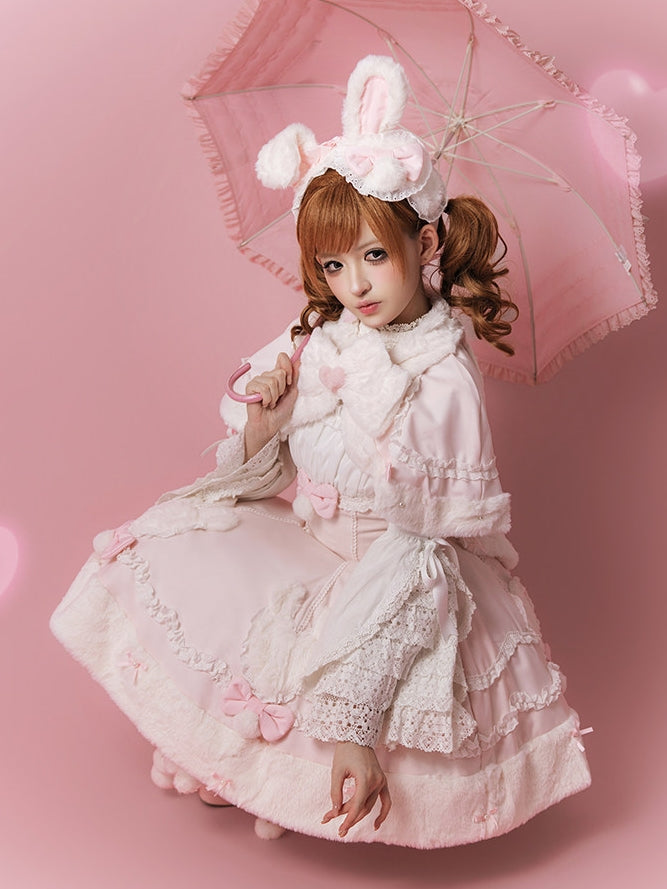 Bunny Dumpling Lolita Winter Doll Style Plush Cloak JSK Set