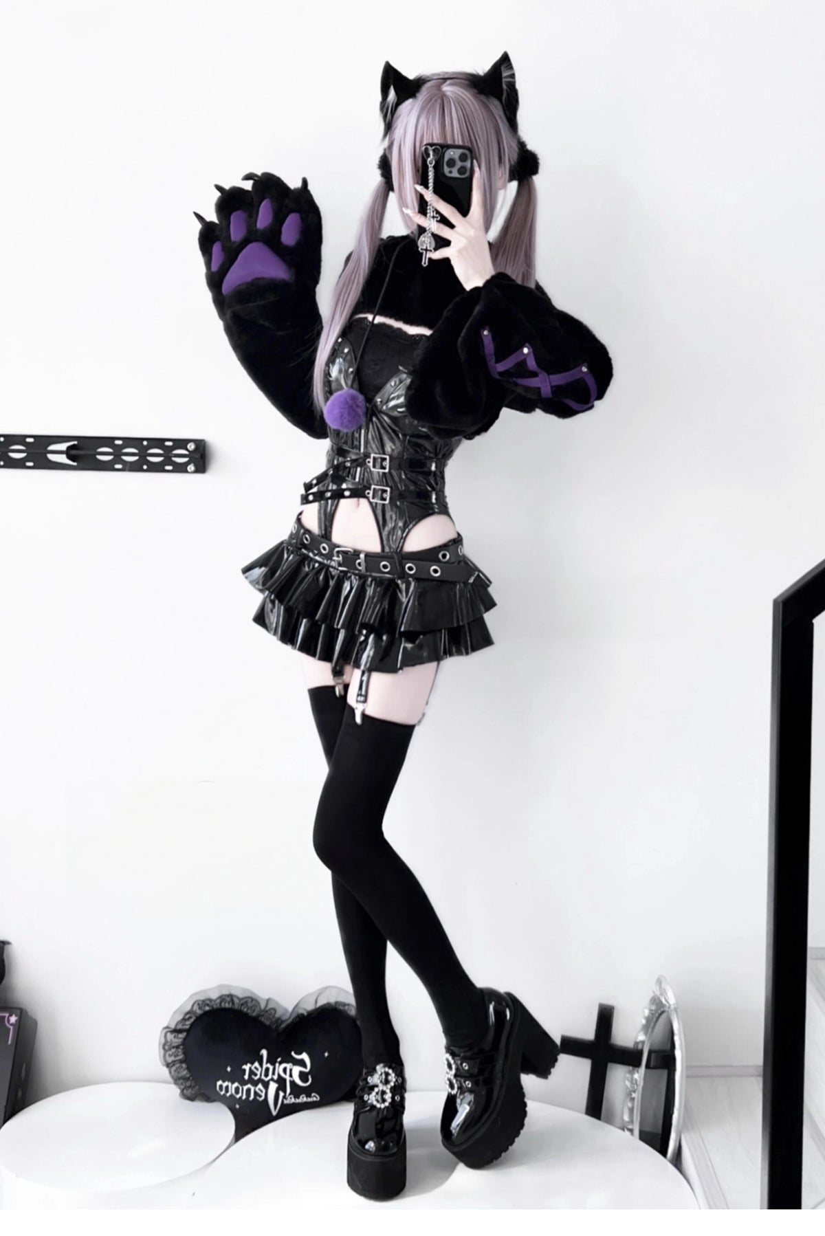 Demon Buttons Cute Cat Halloween Cosplay Costume