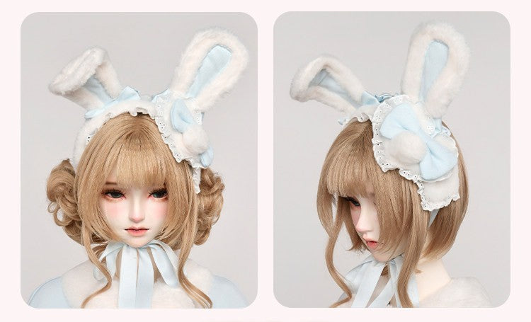 Bunny Ball 1.0 Lolita Winter Doll Style Plush Blue Cape JSK Set