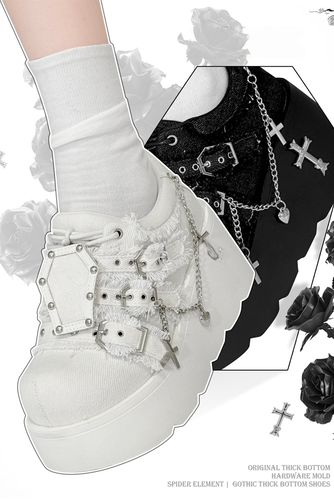 Dark Night Corridor Punk Denim Low Platform Shoes