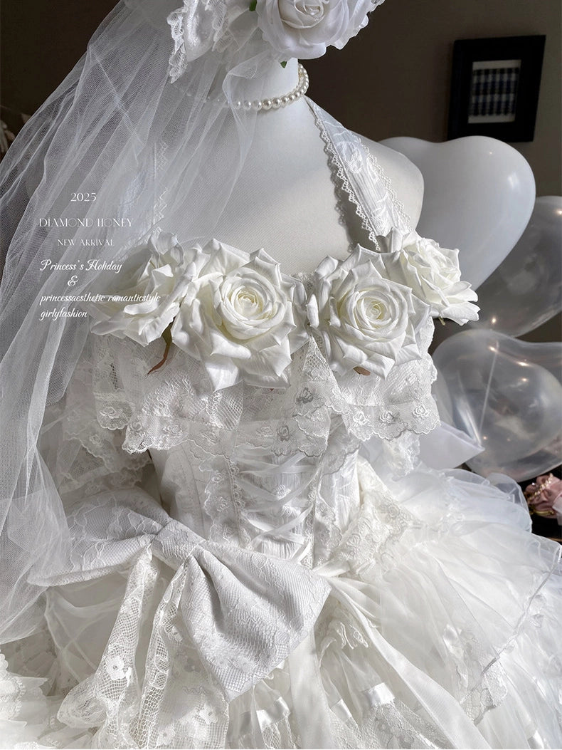 First Love Rose Tea Party Pure White Light Bridal Lolita Gown Dress