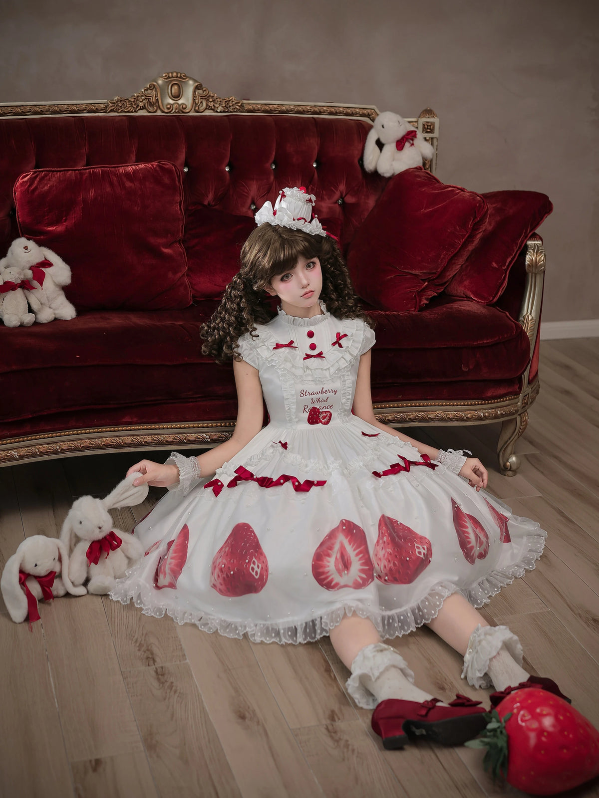 Half Strawberry Sweet Princess Style Lolita Strawberry OP Dress