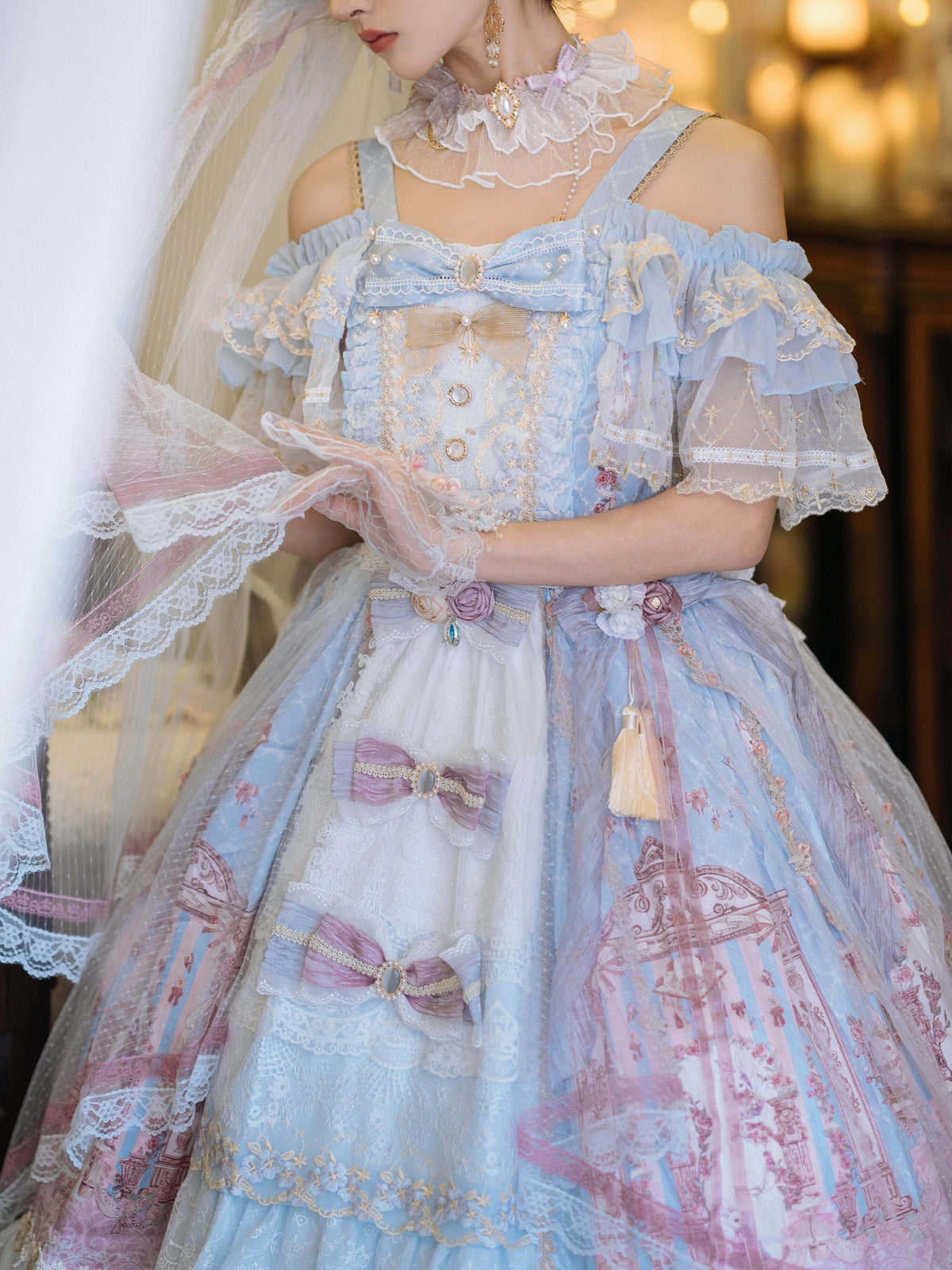 Moon Ballad Lolita Gorgeous Bridal Light Blue JSK Full Set
