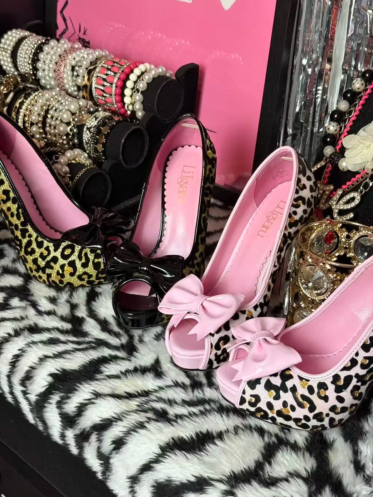 Leopard Print Peep Toe Platform High Heels Shibuya Gal Hime Style