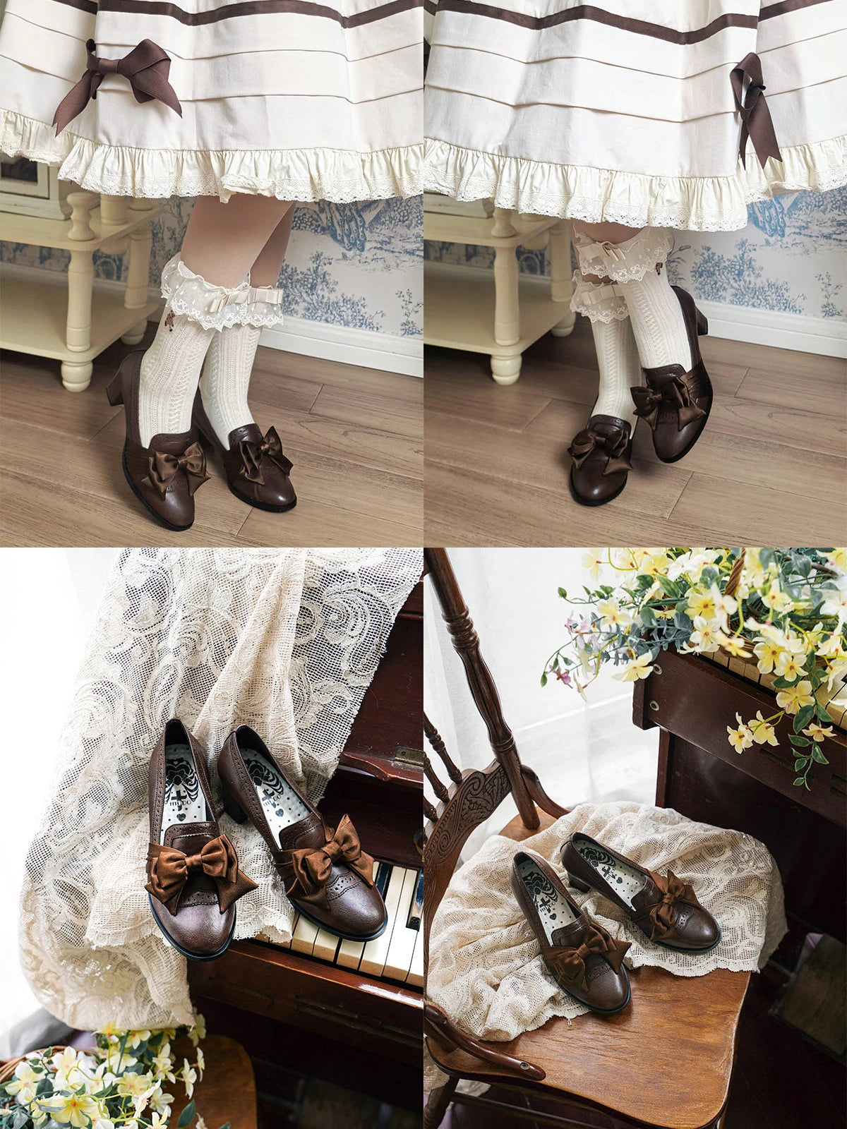 Old Notes Lolita Retro Brogue Carved Mid-Heel Shoes