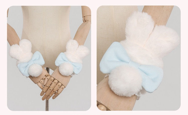 Bunny Ball 1.0 Lolita Winter Doll Style Plush Blue Cape JSK Set