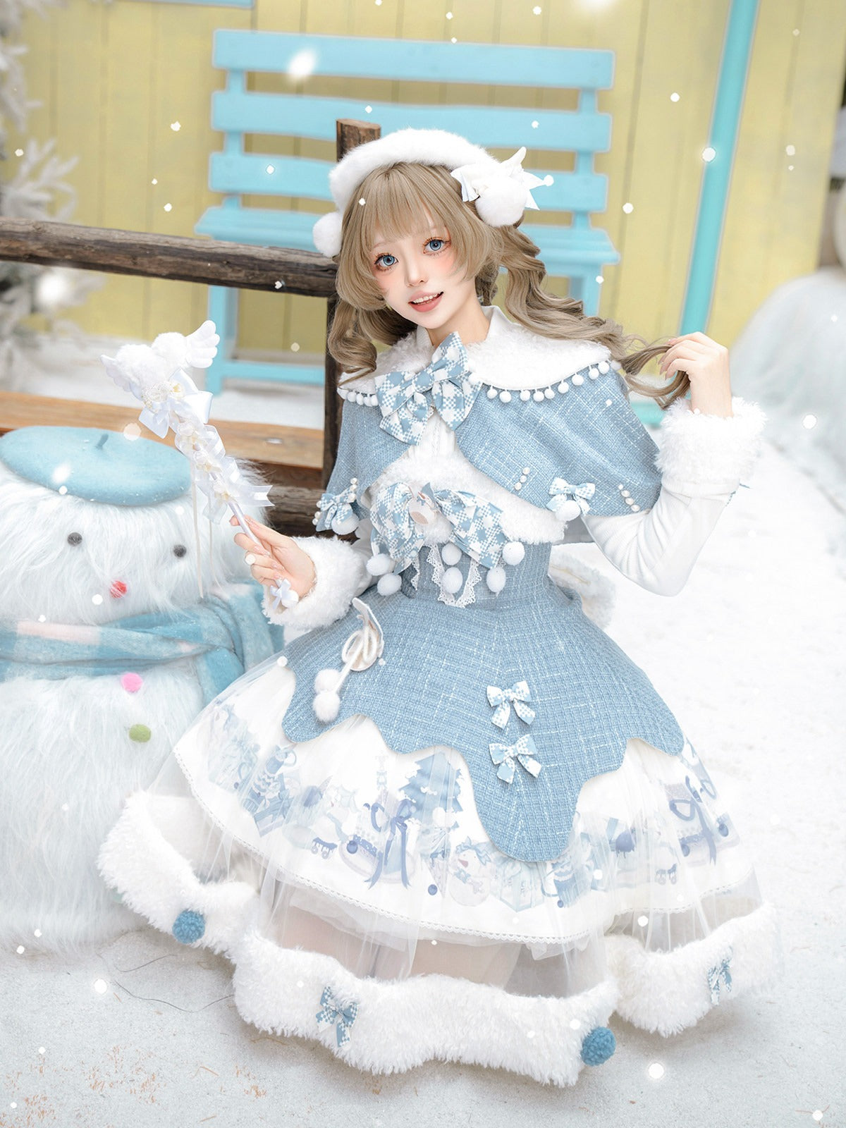 Rolling Snowball Lolita Christmas Camisole Inner Dress & Cape Set