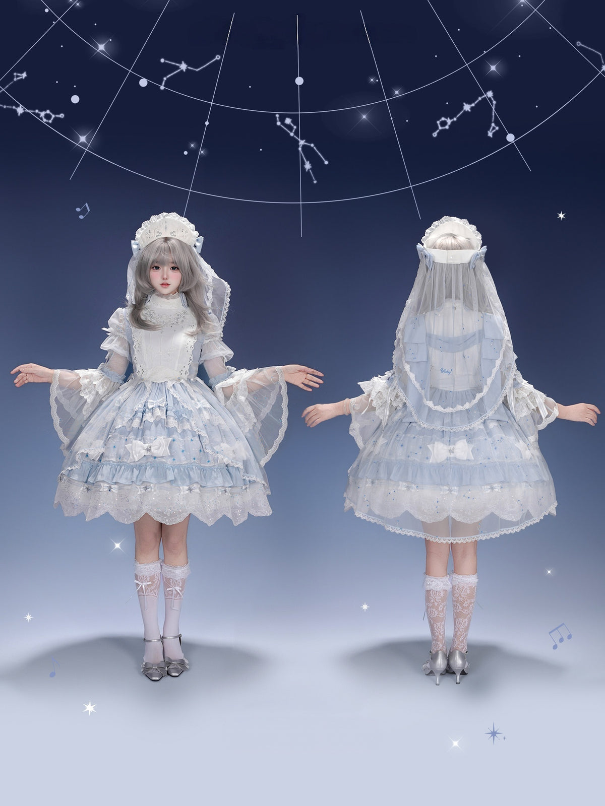 Stellar Symphony Lolita Light Moonlight & Midnight Sky Dress