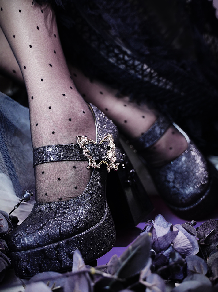 Aeterna Vernalis Elegant Butterfly‑Rose Ornament Lolita Block‑Heel Pumps