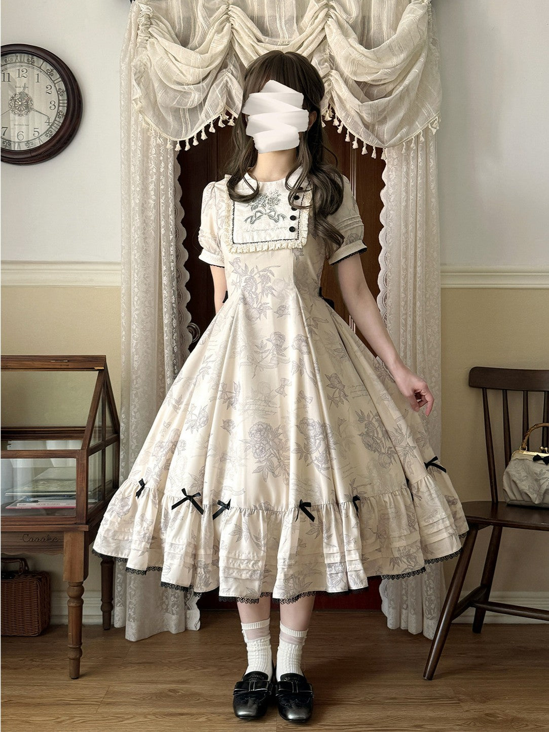 Peony Whisper Lolita Cla Printed Six‑Gore Cut Long OP Dress