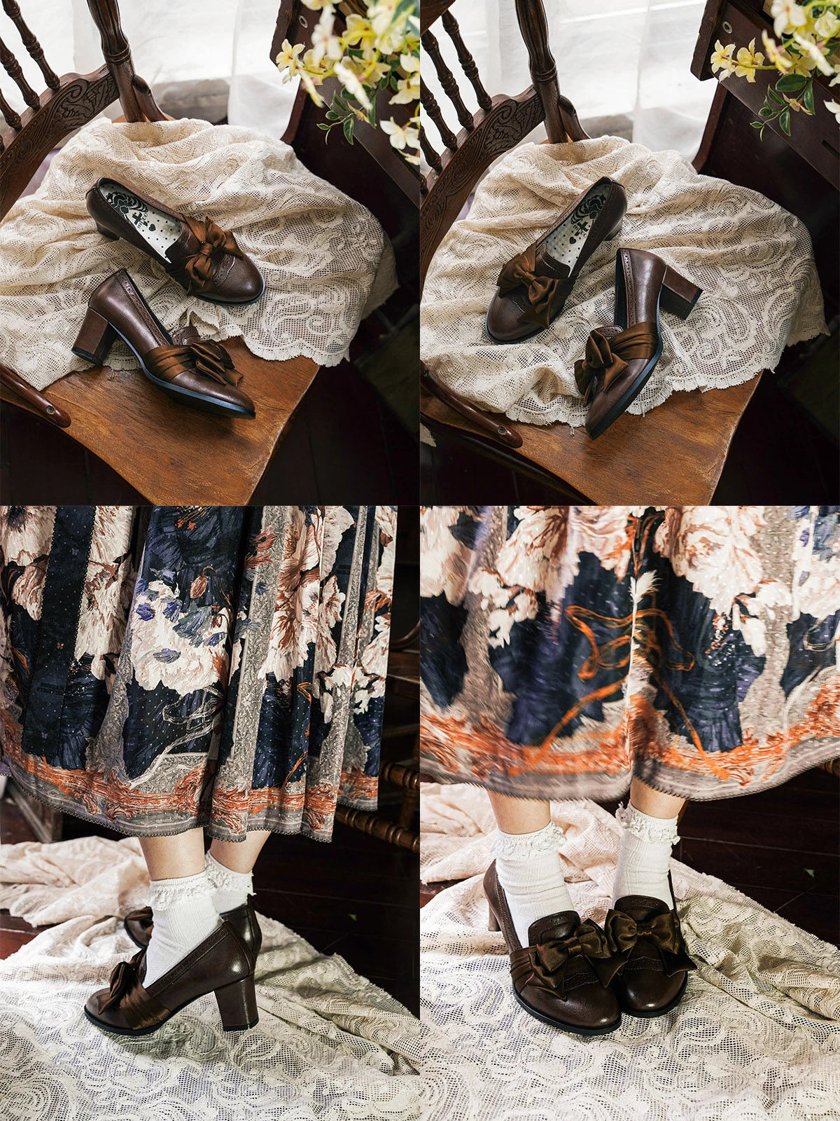 Old Notes Lolita Retro Brogue Carved Mid-Heel Shoes