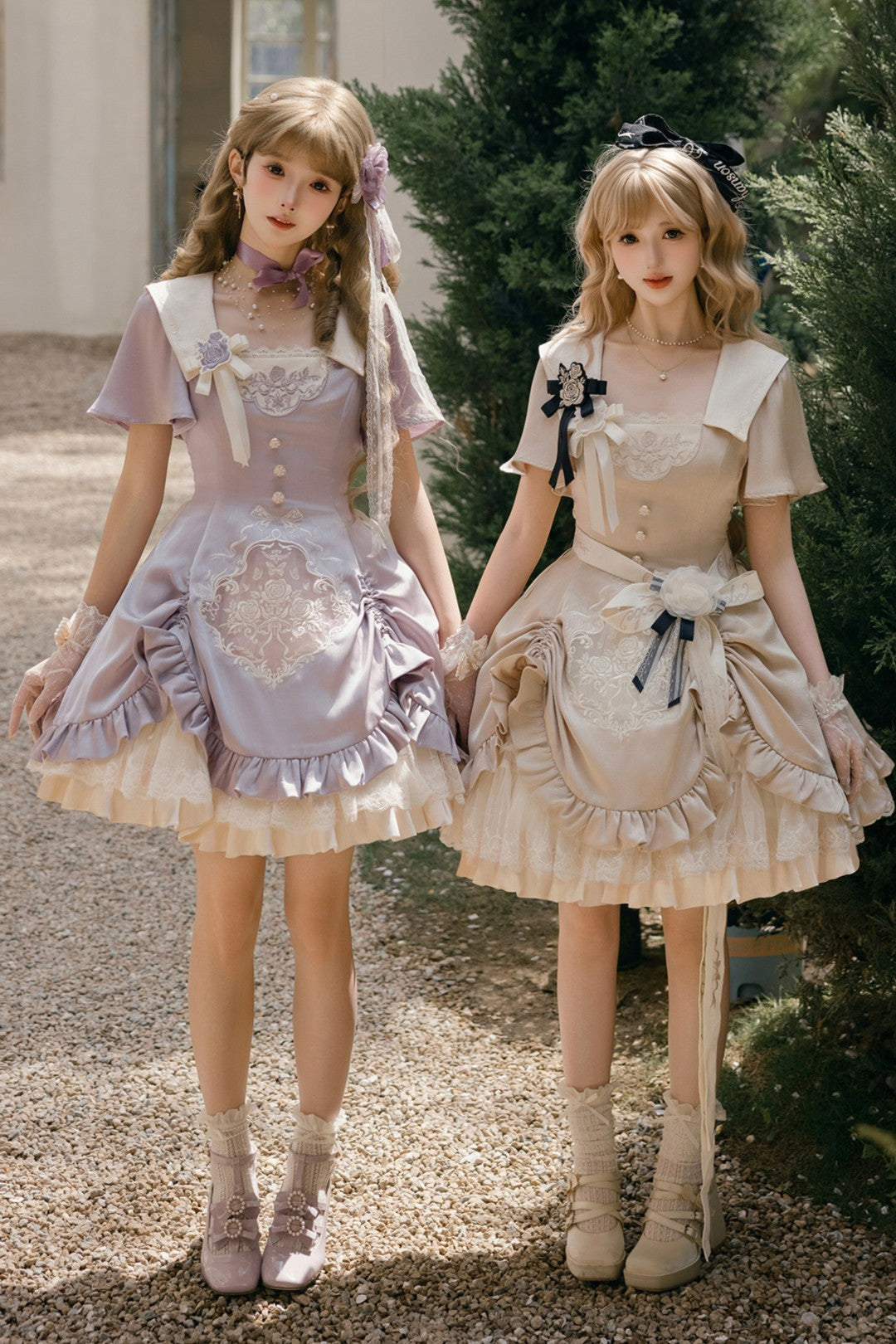 Glaze Floral Realm Lolita Printed Champagne OP Dress Set
