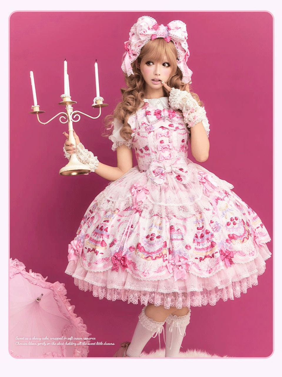 Cherry Cake Lolita Original Sweet Pink Print JSK & Dress Set