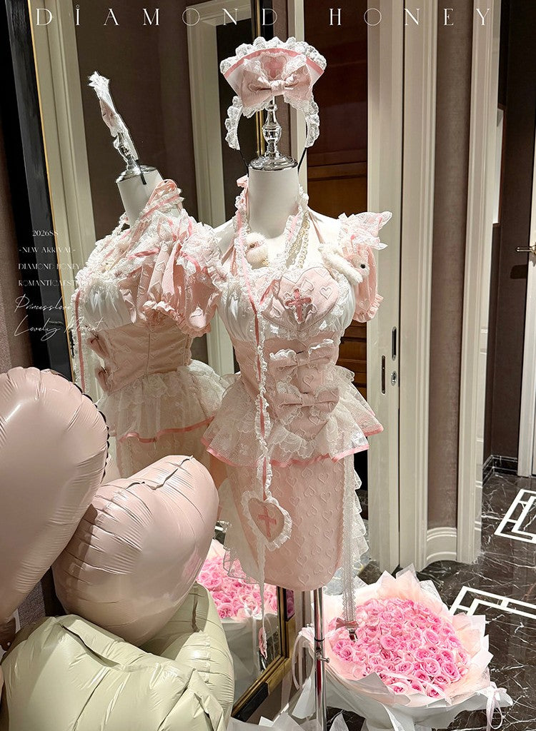 Cute Pink Modern Cheongsam Maid Nurse Cosplay Set