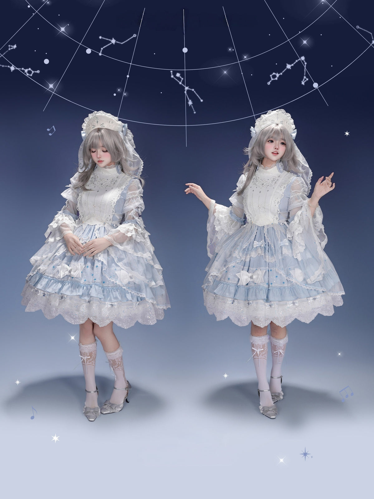Stellar Symphony Lolita Light Moonlight & Midnight Sky Dress