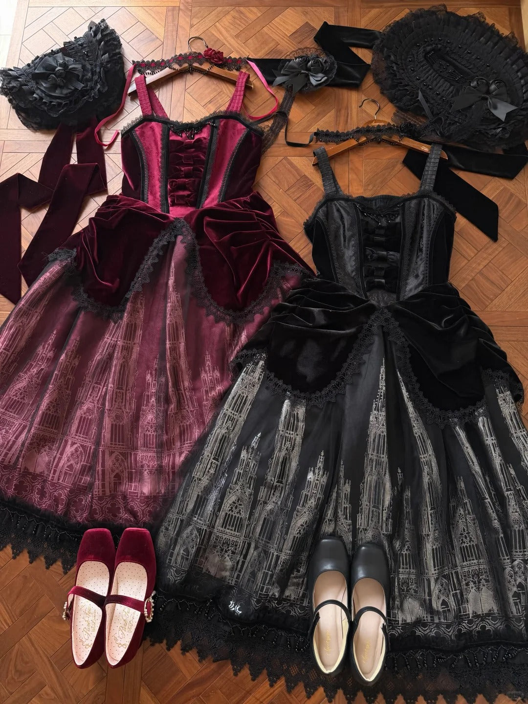 Gothic Cathedral Velvet Lace Corset Lolita JSK and Jacket Set