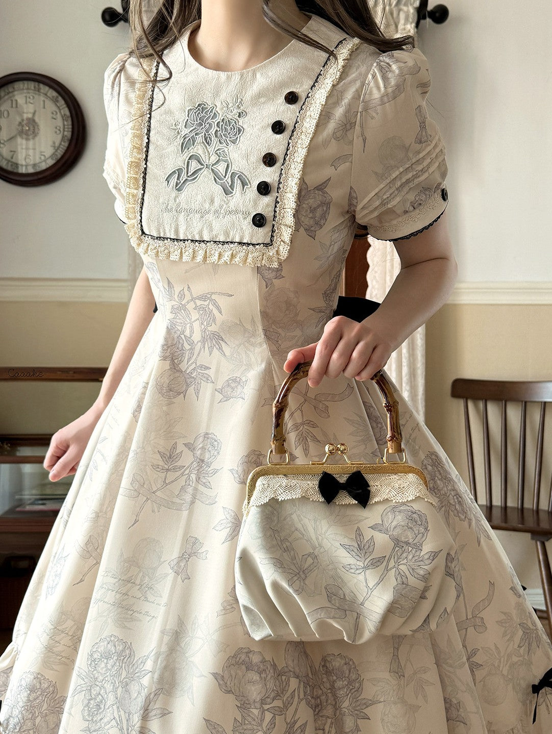 Peony Whisper Lolita Cla Printed Six‑Gore Cut Long OP Dress