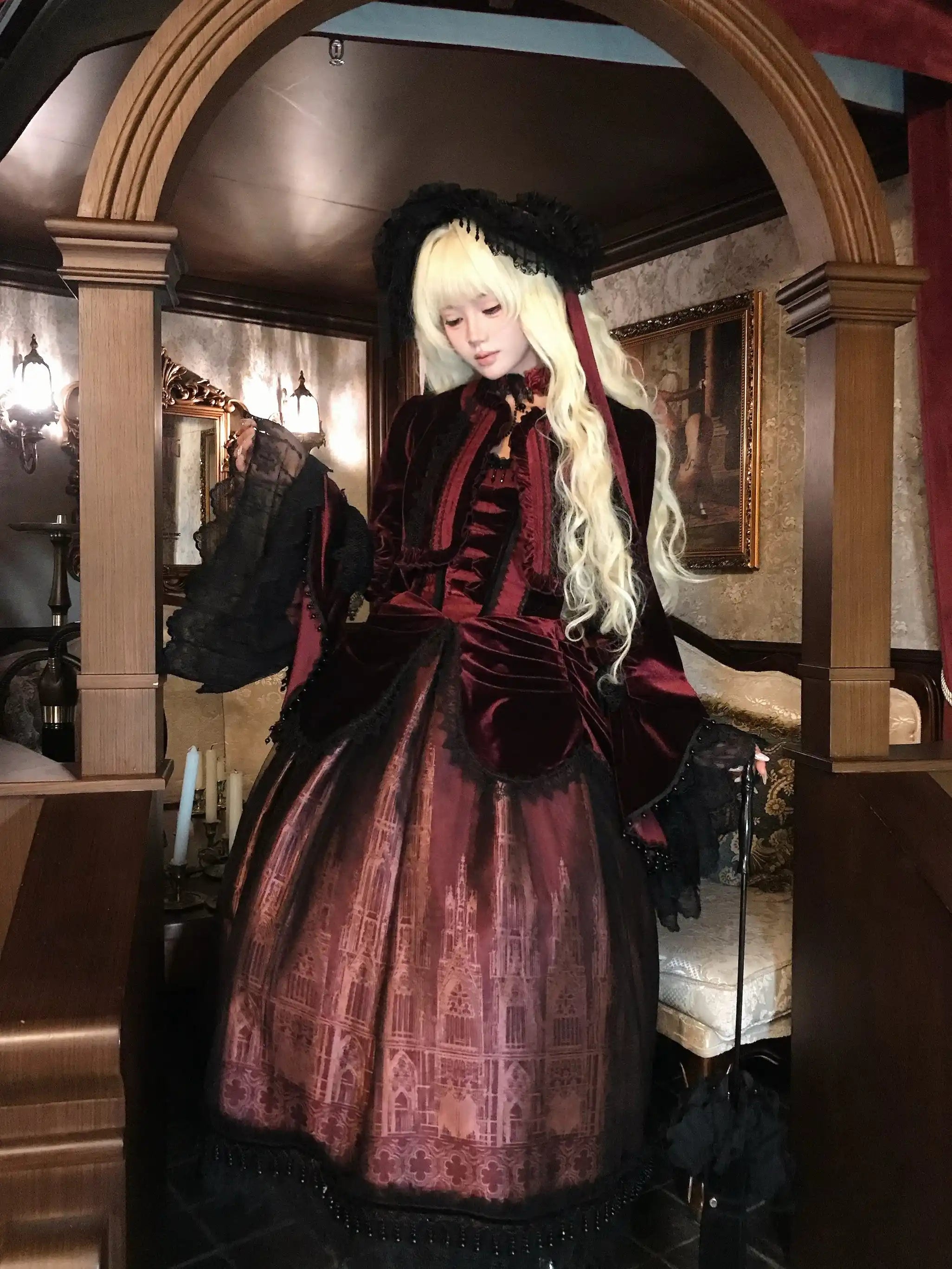 Gothic Cathedral Velvet Lace Corset Lolita JSK and Jacket Set