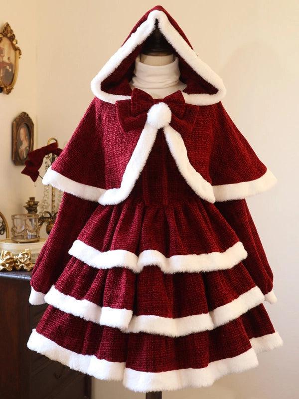 Christmas Carol Original Lolita Red Dress & Cape Set